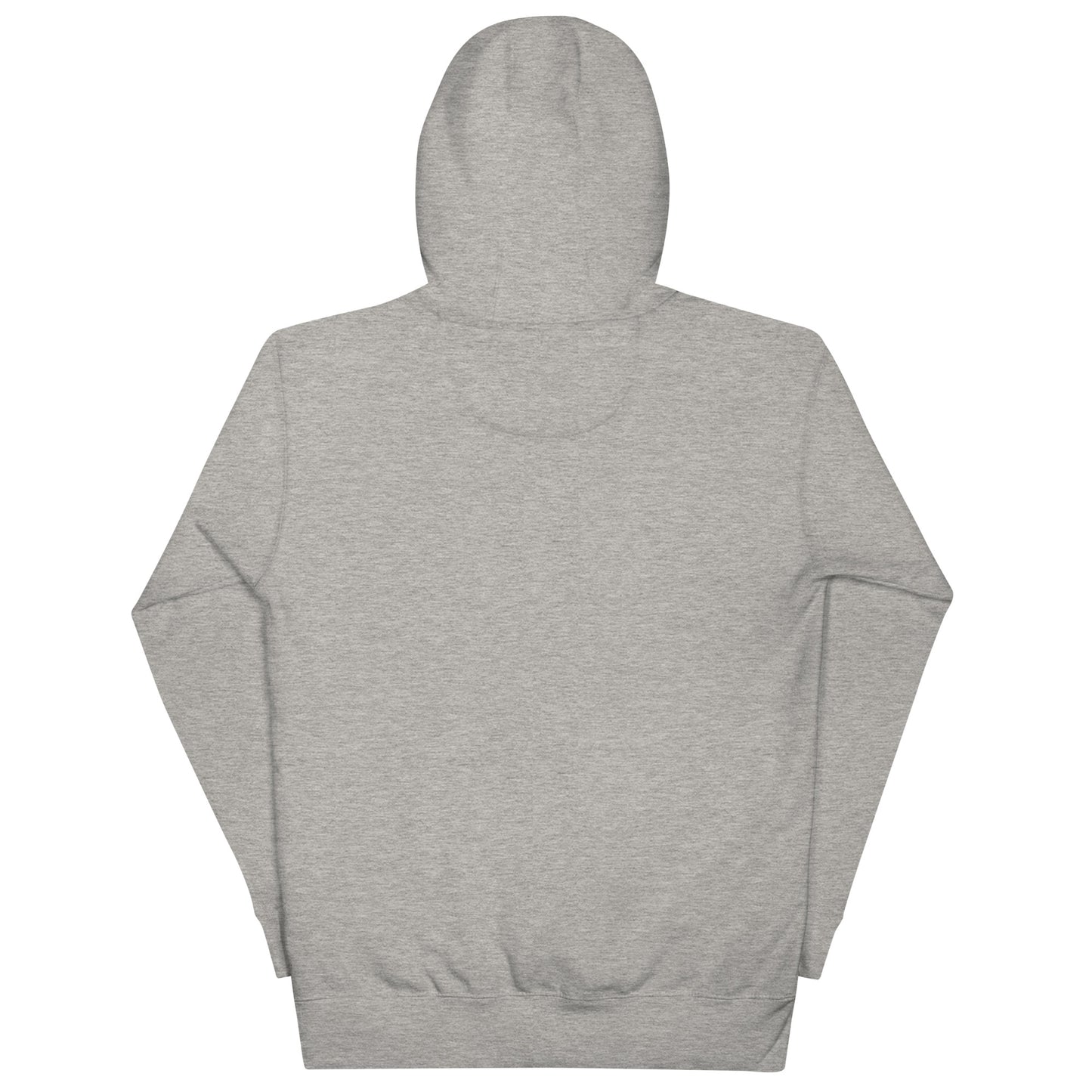 back of Grey unisex cotton hoodie with “Catch the Joy” embroidery, soft, cozy fabric with minimalist design and relaxed fit.