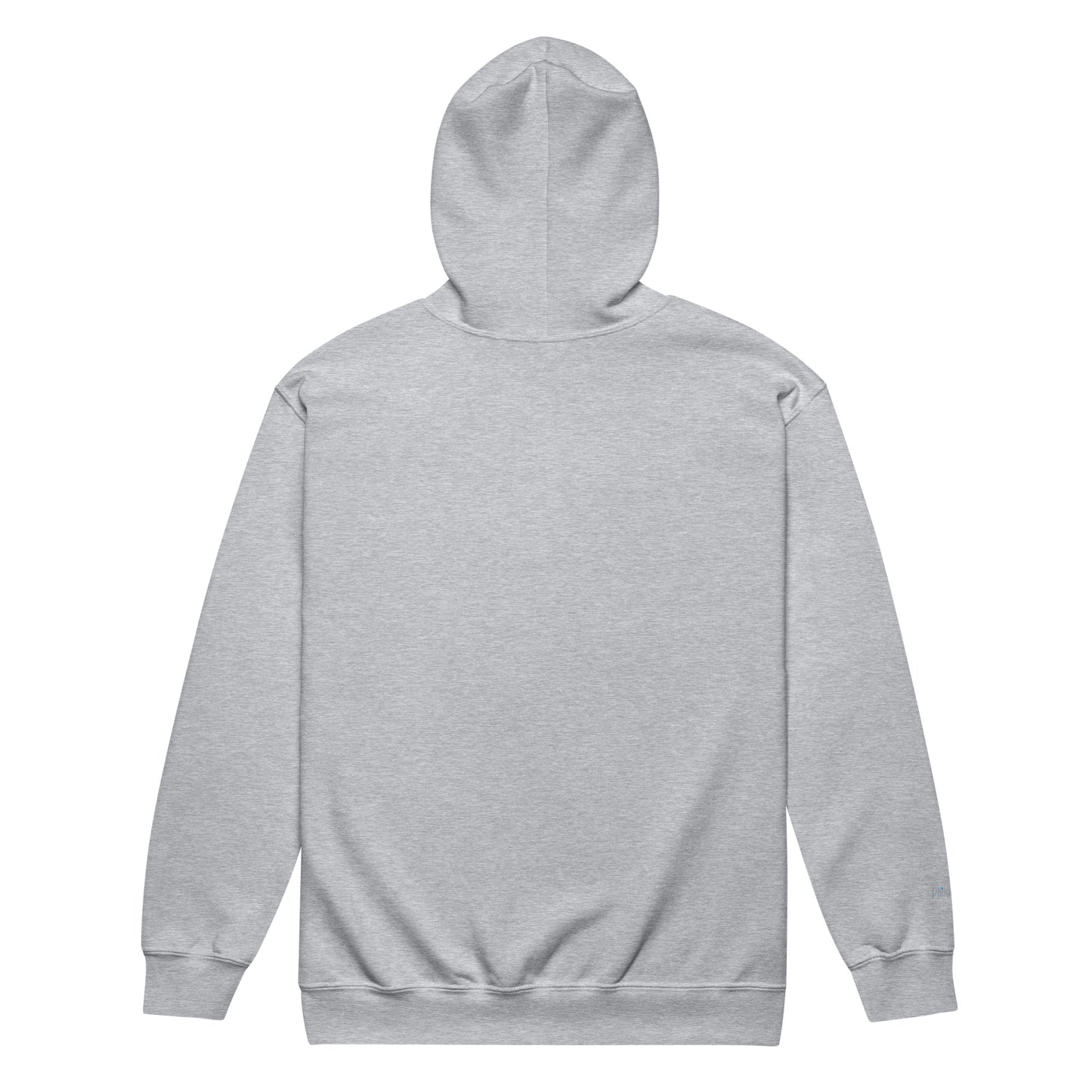 Grey unisex cotton zipped hoodie with “Grow Through It” embroidery and minimal tree design, soft, relaxed fit.