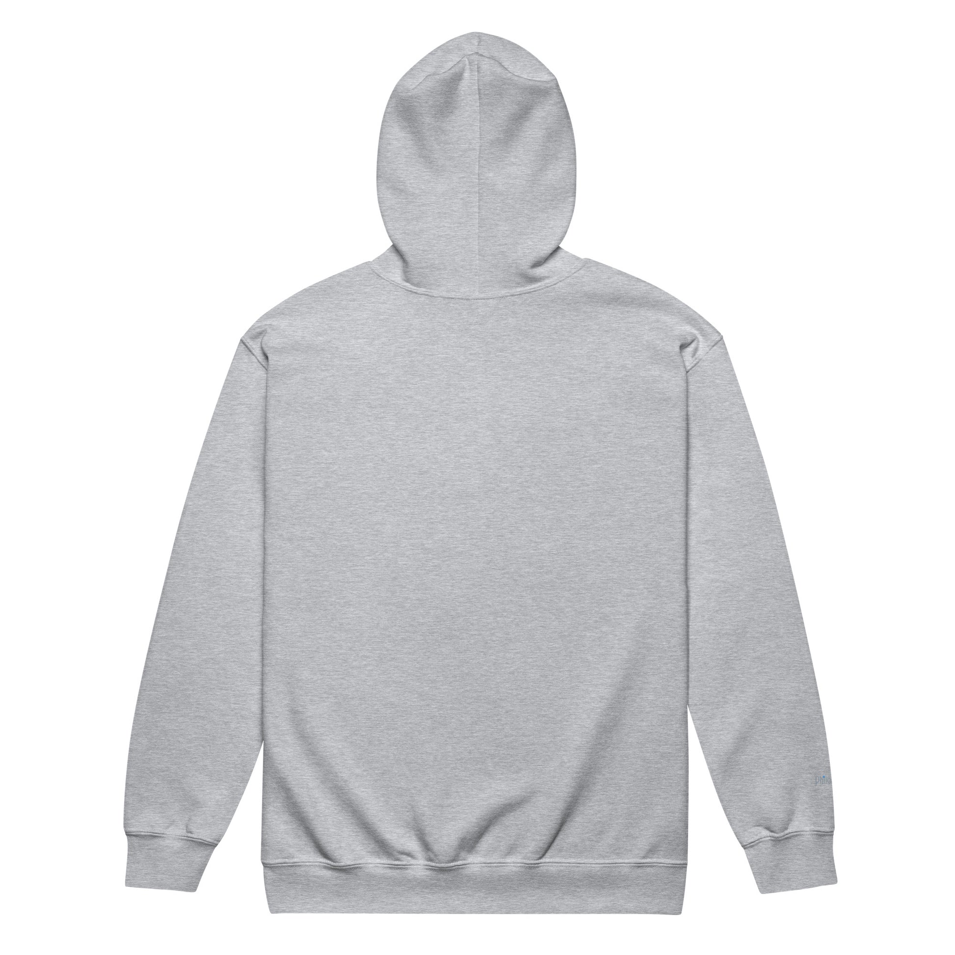 Grey unisex cotton zipped hoodie with “Grow Through It” embroidery and minimal tree design, soft, relaxed fit.