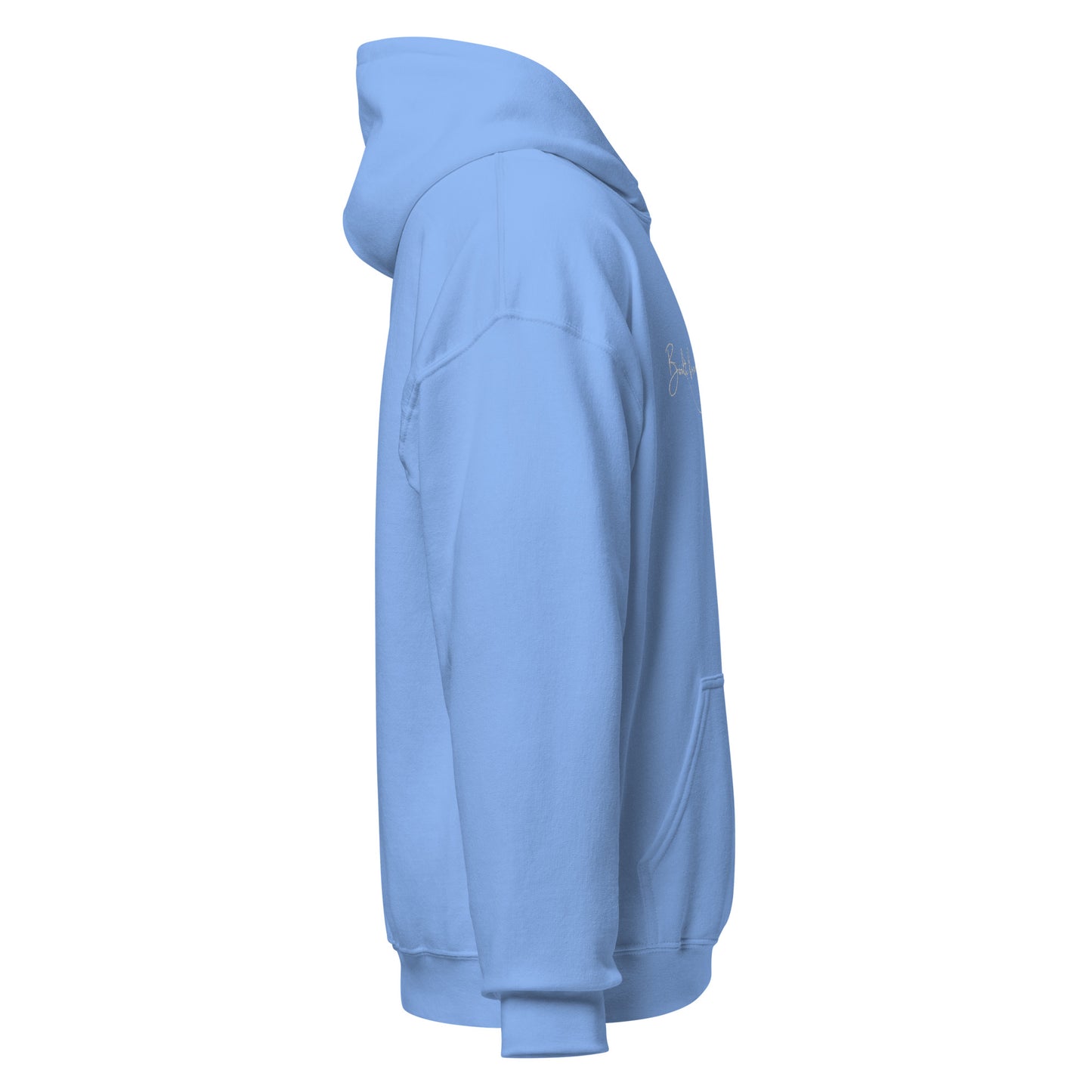 Relaxed light blue hoodie with “Build From Within” embroidered text, unisex design symbolizing inner strength, growth, and self-trust.