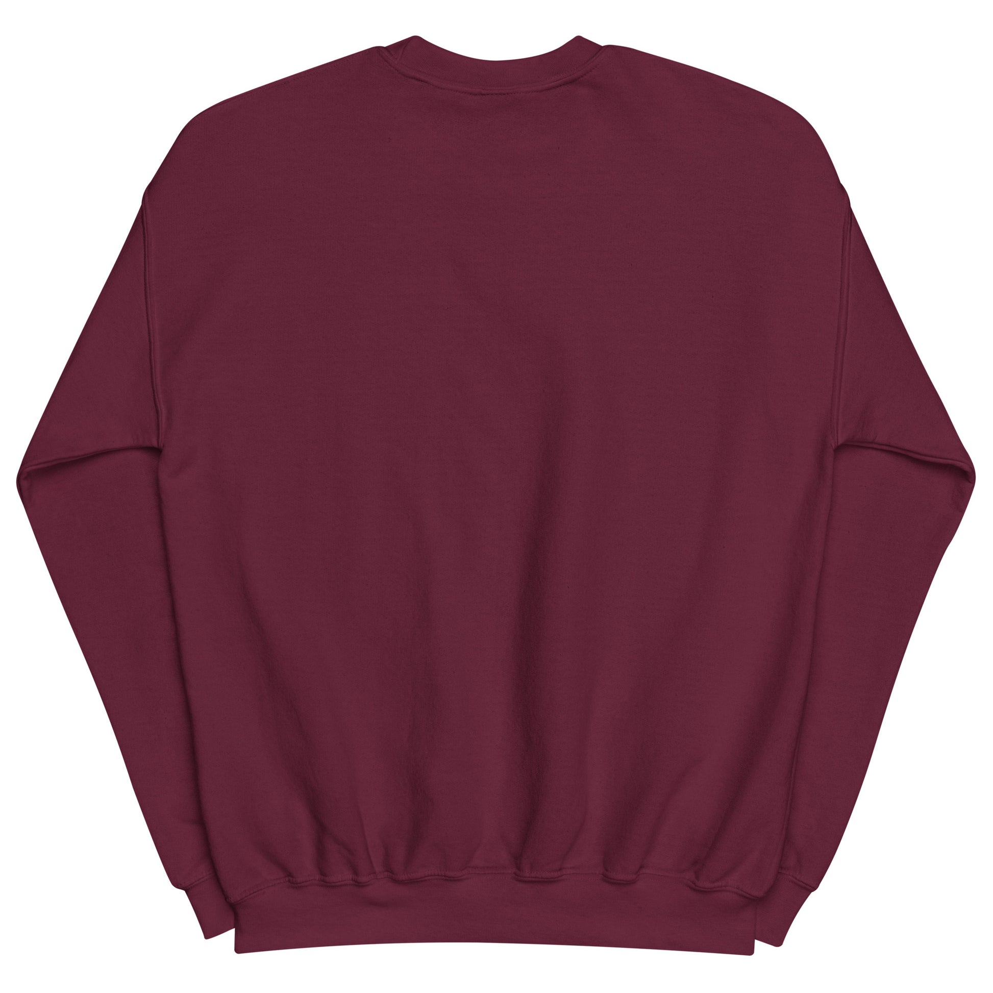 back of Maroon cotton sweatshirt featuring Learn. Unlearn. Relearn. embroidery with an owl, a wearable reminder that growth is a continuous journey of insight, humility, and adaptability.