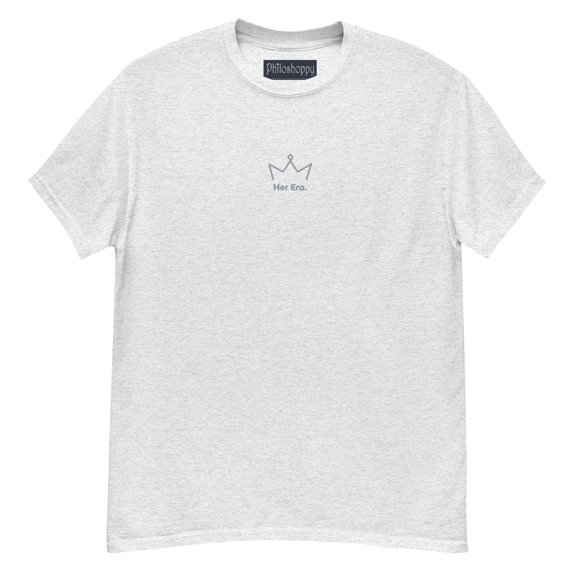 Front view of ash grey unisex cotton T-shirt with “My Era” text and minimal crown illustration.