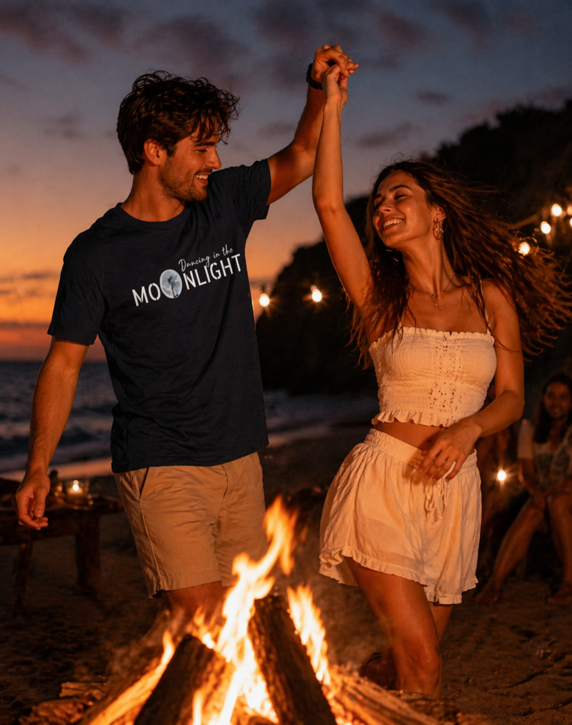 A young man wearing navy Dancing in the Moonlight astronaut t-shirt styled casually