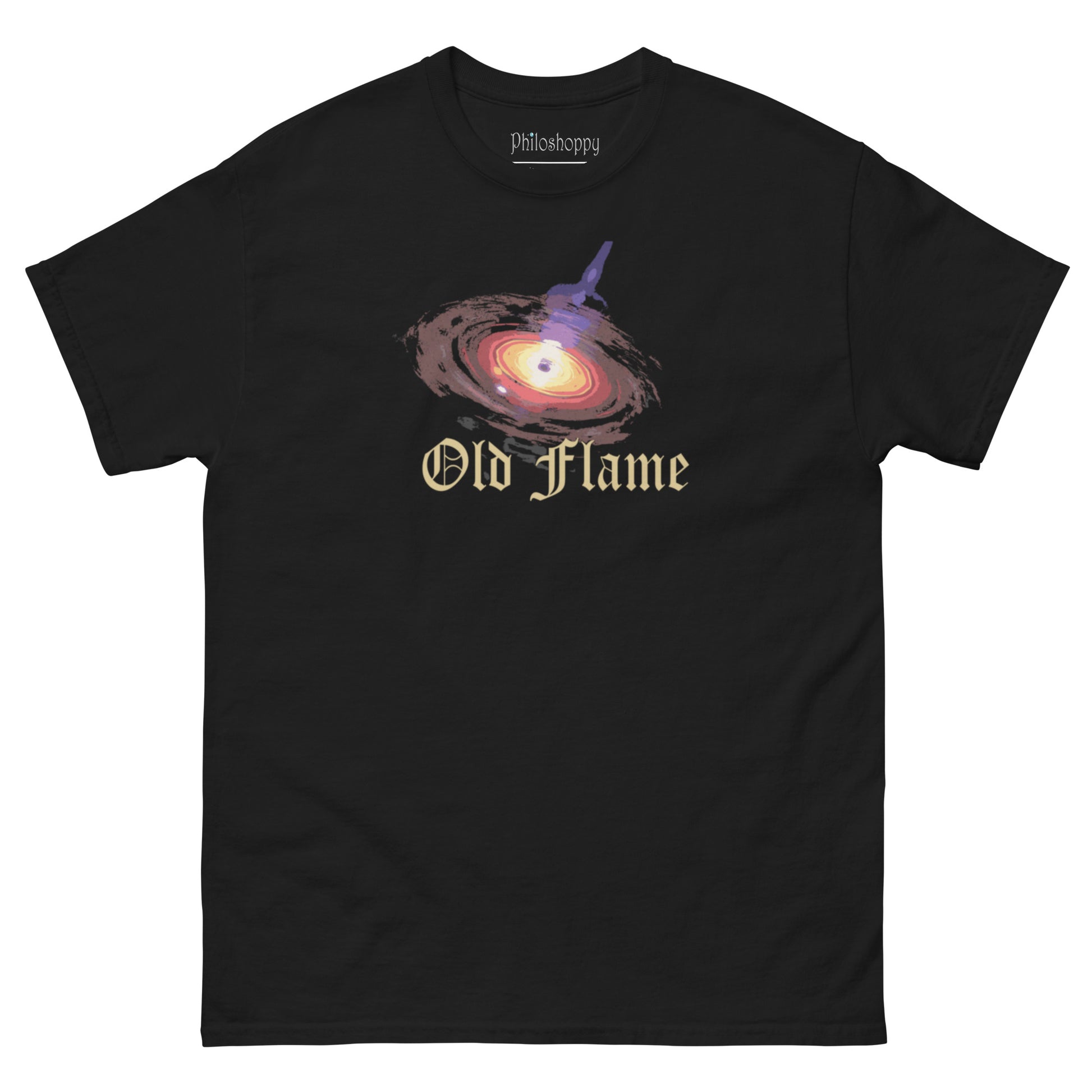 Back of black unisex cotton t-shirt with plain rear and relaxed fit silhouette