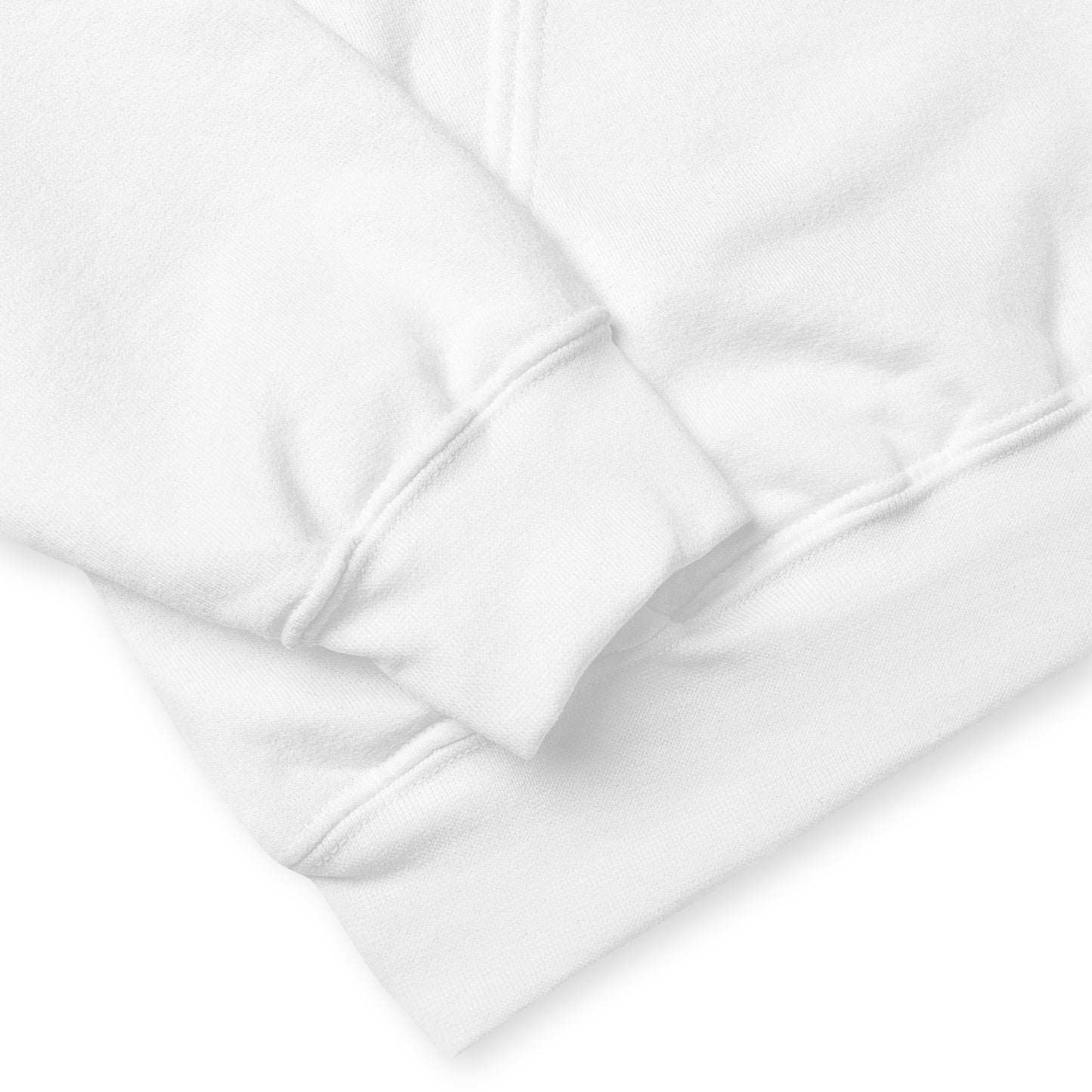 details of Relaxed white hoodie with “Courage Is Quiet” embroidered text,unisex design symbolizing inner strength, calm, and resilience.